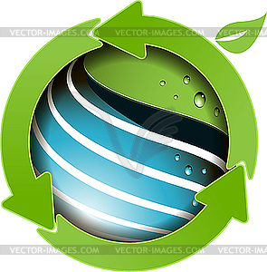 Globe and green arrows - vector image