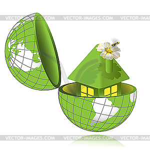 Зеленый дом в глобусе - векторный клипарт EPS