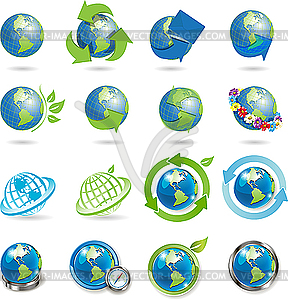 Icons with globe - vector clipart / vector image