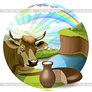 Молоко и корова - векторное изображение EPS