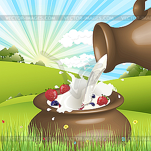 Milk and berries - vector clipart
