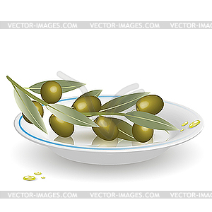 Olives on saucer - color vector clipart