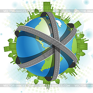 Roads over globe - vector clip art