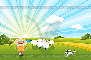 Sheeps And Dog - vector clipart