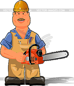 Working with chainsaw - vector clipart
