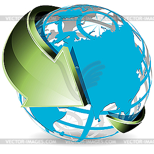 Globe with green arrow - vector image