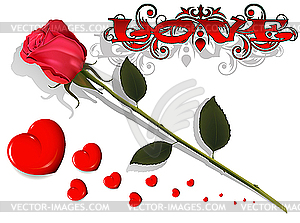 Love - rose and hearts - vector clipart