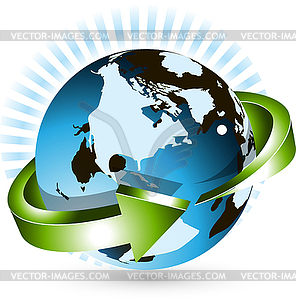 Globe and green arrow - vector clipart