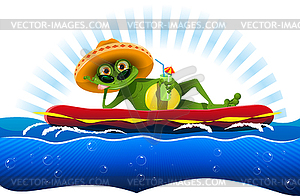 Frog on water mattress - royalty-free vector image