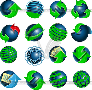 Синие шары и зеленые стрелки - клипарт в векторе