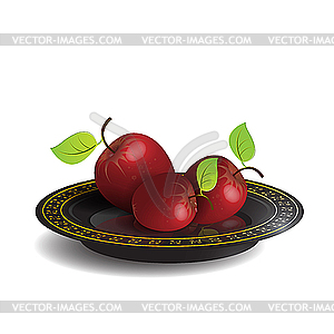 Apples on black dish - vector clipart