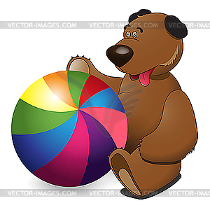 Bear and colorful ball - vector clip art