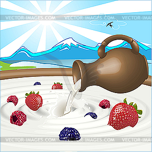 Berries and milk - vector clipart