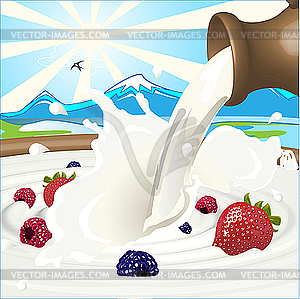 Berries in milk - vector clip art