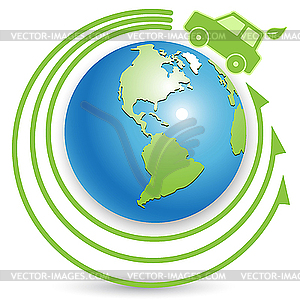 Bio car on globe - vector clip art