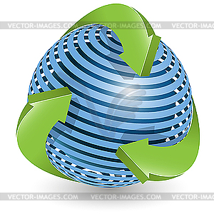 Blue ball and green arrows - vector clipart