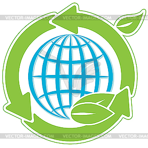 Globe and green arrows - vector image