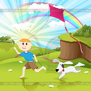 Boy and dog - vector clipart