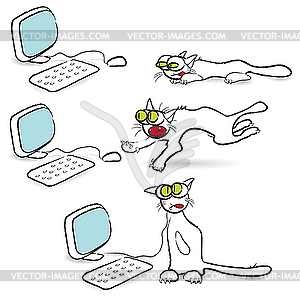Cat and computer mouse - vector image