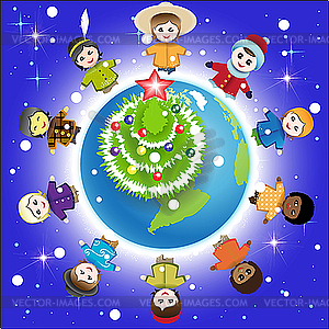 Christmas world of kids - vector image