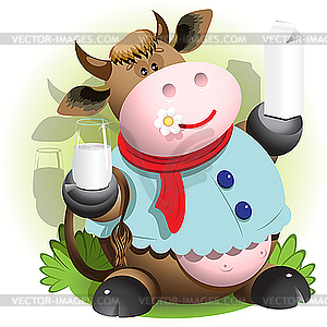 Cow with milk - vector image