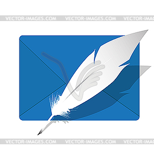 Envelope, feather and inkwell - vector image