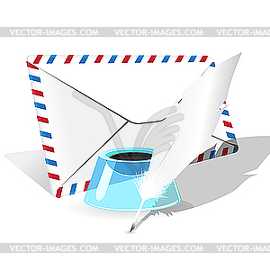 Envelope, feather and inkwell - vector EPS clipart