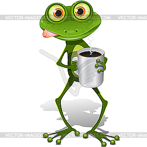Лягушка с чашкой кофе - векторная графика