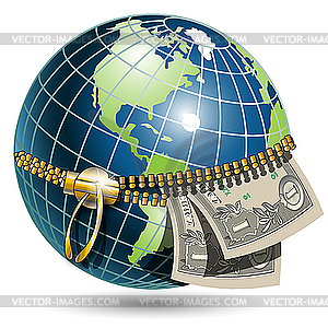 Globe and dollars - vector clip art