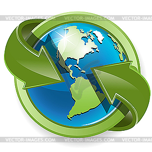 Globe And Green Arrows - vector clipart