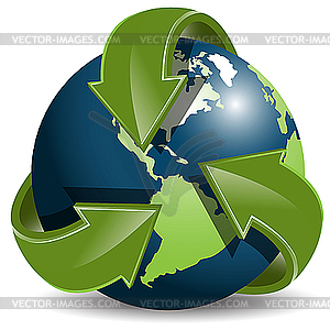 Globe and green arrows - vector image