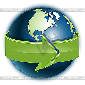 Globe and green arrow - vector clipart