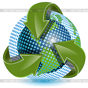 Globe and green arrows - vector image