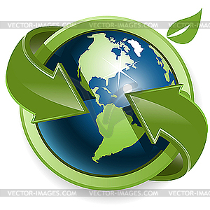 Globe and green arrows - vector clipart