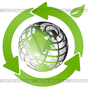 Globe and green arrows - vector image
