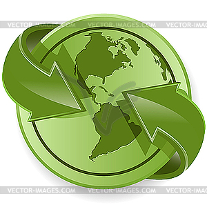 Globe and green arrows - vector clipart