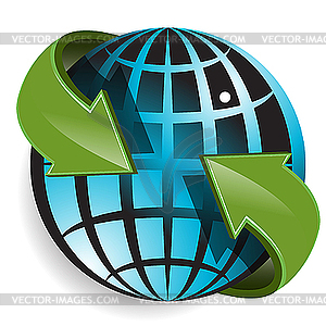 Globe and green arrows - vector clipart