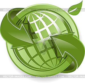 Земной шар и зеленые стрелки - рисунок в векторном формате