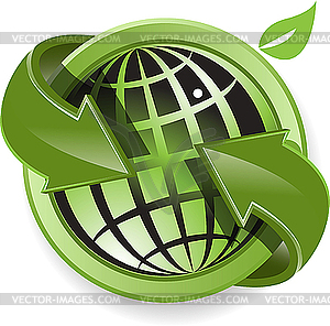 Globe and green arrows - vector clipart