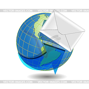 Globe and white envelope - vector image