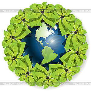 Globe in leaves - vector image