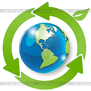 Globe and green arrows - vector image