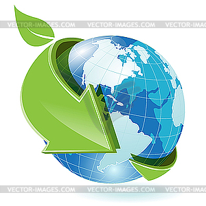 Globe and green arrow - vector image