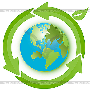 Globe and green arrows - vector clip art