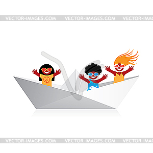 Boat with happy kids - royalty-free vector image