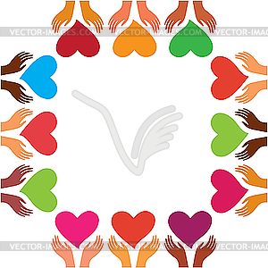 Hands with hearts - vector image