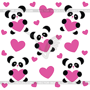 Love pattern with pandas - vector clipart