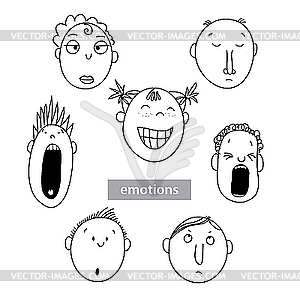 Emotions set - white & black vector clipart