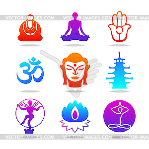 Buddha color icons - royalty-free vector clipart