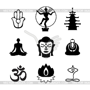 Набор буддийских иконок - стоковое векторное изображение